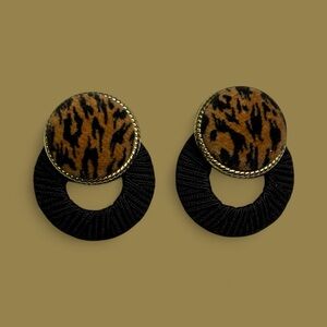 Elegant Leopard Pattern and Black Hoop Earrings